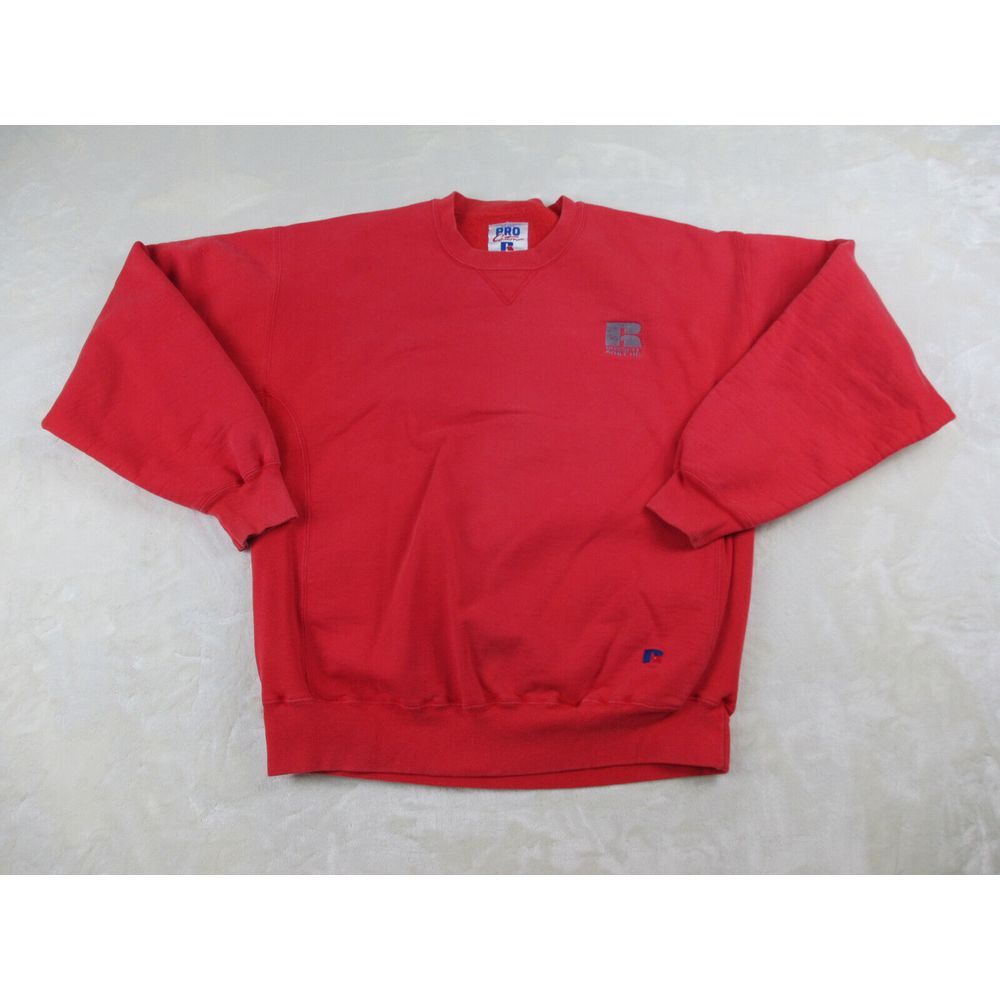 VINTAGE‎ Russell Athletic Sweater Mens Large Red Pro Cotton Blank USA Pullover*
